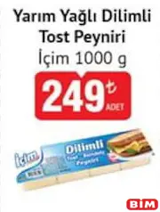 İÇİM YARIM YAĞLI DİLİMLİ TOST PEYNİRİ 1000 G